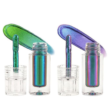 Duochrome MultiChrome Chameleon Liquid Metallic Eyeshadow 2 Pcs Set, Green Purple Blue High-Impact Multi-Dimensional Finish, Silky Smooth and High Pigment Holographic Glitter Eyeshadow Makeup (Set02)