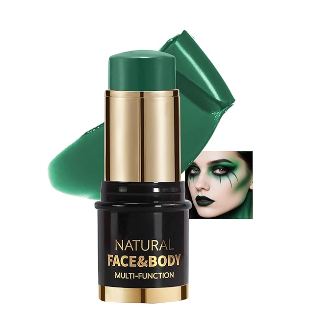 Matte Dark Green Face Body Paint Stick, Colored Professional Full-Coverage Oil-Based Cream Face Painting Stick, Eye Black Sticks for Halloween Cosplay Christmas Party, Foundation Makeup for Adults-09
