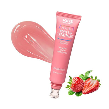 KISS NEW YORK Peptide Lip Treatment, Hydrating & Non-Sticky Tinted Plumping Balm, Shea Butter Castor Oil & Squalane Reduces Look of Fine Lines, Softer & Fuller Lips with Cooling Metal Tip (Strawberry)
