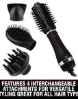 CHI Volumizer 4-in-1 Blowout Brush, Hair Dryer Creates Smooth, Silky & Shiny Hair, Four Interchangeable Attachments For Versatile Styling, Black