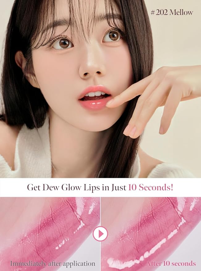 Dew Drop Tint #208 Lure 4.5g, Hydrating, Glossy, Lightweight Lip Stain with High-shine, Long Lasting Color with Moisturizing Lip Drop, Dewy Finish, Korean Beauty Makeup