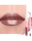 Kaely 2-in-1 Dark Bronze Metallic Lipstick and Lip Liner, Shimmer Liquid Metallic Lipsticks for Women, Glitter Lip Gloss Stain Long Lasting Waterproof Smudge Proof 24 Hour, Vegan Makeup, 06