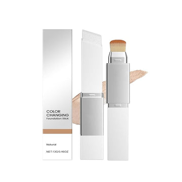 Blanc Cover Cream Stick,Korean Color-Changing Foundation Stick, Full Coverage Base Makeup， Dual-Ended with Detachable Brush for a Flawless Look (Ivory White)