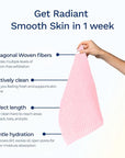Exfoliating Washcloth Face & Body Scrub Towel - Japanese Exfoliating Towel with Hexagon Fibers, Body Scrubber with 2 Sides for Scrubbing & Washing, Extra Long Body Towel (Pink)