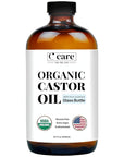Castor Oil 100% Pure Organic Cold Pressed Unrefined Glass Bottle | USDA Certified Organic | Hexane Free Extra Virgin | For Hair Growth Eyebrows Eyelashes Skin and Castor Oil Pack Wrap