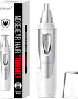 Ear and Nose Hair Trimmer Clipper - 2025 Professional Painless Eyebrow & Facial Hair Trimmer for Men Women, Battery-Operated Trimmer with IPX7 Waterproof, Dual Edge Blades for Easy Cleansing White