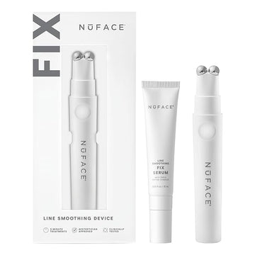NuFACE FIX Line Smoothing Starter Kit - FDA Cleared Microcurrent Device + Serum Activator for On-The-Go Treatment of Forehead Lines, Crow's Feet, Under Eyes, Smile & Fuller-Looking Lips