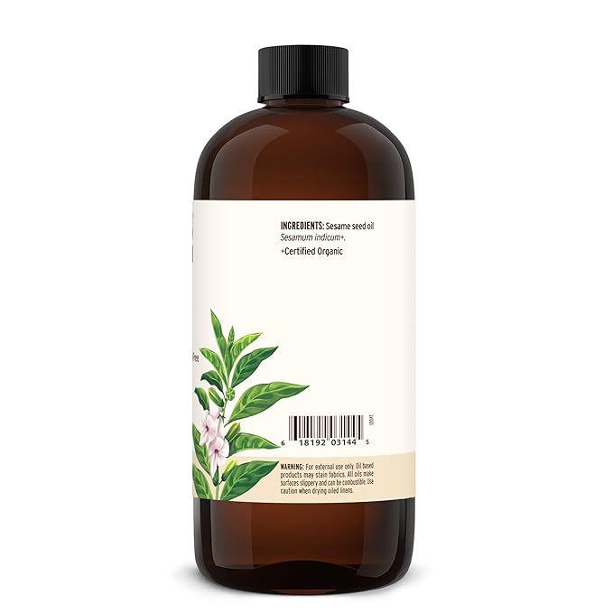 Banyan Botanicals Sesame Oil – Organic & Unrefined Ayurvedic Oil for Skin, Hair, Oil Pulling & More – Multiple Sizes – 16oz. – Non GMO Sustainably Sourced Vegan