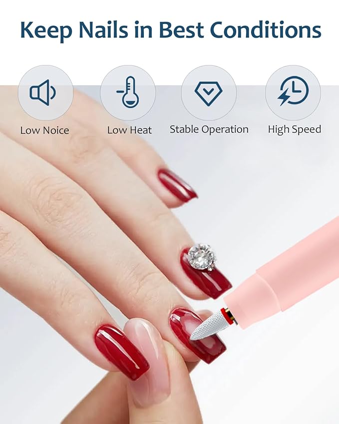 Electric Nail Drill & Gel Polish Remover - 5-Speed Cordless Nail File Filer Grinder - Rechargeable Manicure Kit for Acrylic Gel Nails Cuticle Callus Remover - Electric Nail Drill Buffers for Women