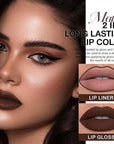 Kaely 2-in-1 Matte Lipstick and Lip Liner, Liquid Lip Stain Makeup for women Long Lasting Waterproof Smudge Proof, labiales matte mate larga duracion listip 24 hours originales, 06 Chocolate