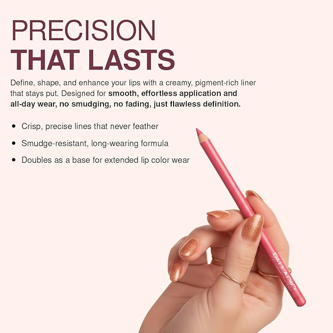 Palladio Lip Liner Pencil, Wooden, Firm yet Smooth, Contour and Line with Ease, Perfectly Outlined Lips, Comfortable, Hydrating, Moisturizing, Rich Pigmented Color, Long Lasting, Café