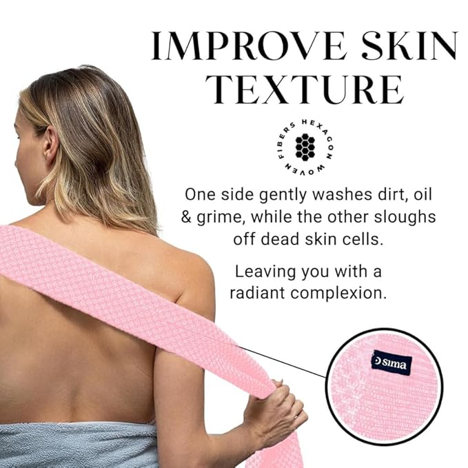 Exfoliating Washcloth Face & Body Scrub Towel - Japanese Exfoliating Towel with Hexagon Fibers, Body Scrubber with 2 Sides for Scrubbing & Washing, Extra Long Body Towel (Pink, 3 Pack)