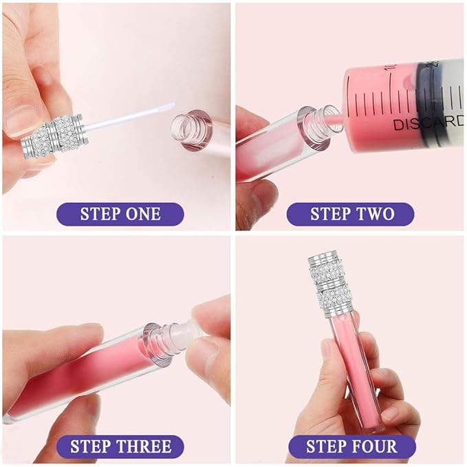 AMORIX 24 Pack 5ml Lip Gloss Tubes with Wand Pearl Style Lip Gloss Containers Lipgloss Bottles with 2pcs Syringes + Labels for DIY Lip Gloss
