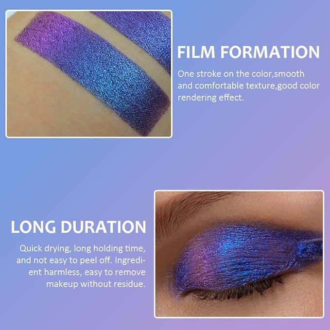 Purple Teal Duochrome MultiChrome Chameleon Liquid Metallic Eyeshadow, High-Impact Multi-Dimensional Finish, Purple Blue Silky Smooth and High Pigment Holographic Glitter Eyeshadow Makeup (#04)
