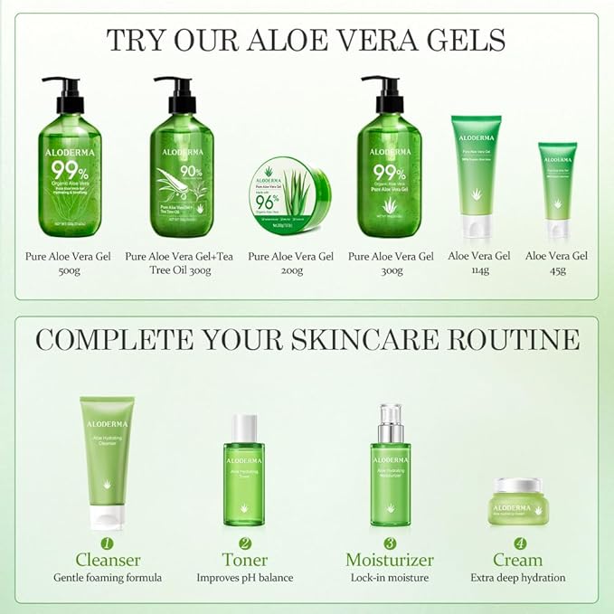 Aloderma Organic Aloe Vera Gel for Face Made within 12 Hours of Harvest, 96% Pure Aloe Vera Gel for Skin, Scalp, & Hair, Soothing Aloe Face Moisturizer, Multipurpose, Hydrating Aloe Gel, 7oz, 3-Pack