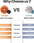 iTokGok® Premium 2-in-1 Silver-Infused Silicone Body Scrubber, Double-Sided Design Body Brush Silicone Body Scrubber Exfoliating Body Brushes for All Skin for Showering, Lathers Well - Orange