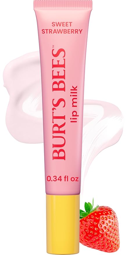 Burt’s Bees Lip Milk, Daily Lip Moisturizer, Sweet Strawberry, Vitamin Enriched Moisturizing Lip Balm with Almond Milk and Jojoba Oil, Hydrating for Softer Lips, 1 Tube, 0.34 Fl Oz