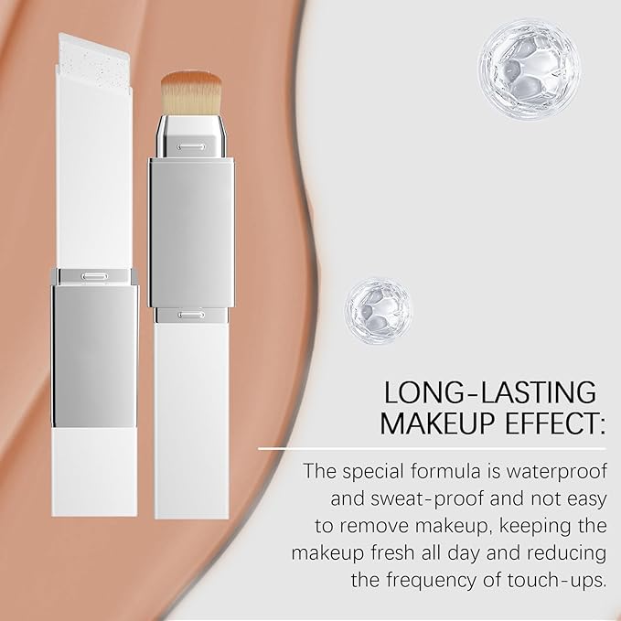 Blanc Cover Cream Stick,Korean Color-Changing Foundation Stick, Full Coverage Base Makeup， Dual-Ended with Detachable Brush for a Flawless Look (Dark Skin)