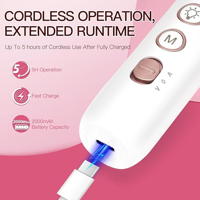 Cordless Electric Nail Drill File for Acrylic Gel Nails, Cuticle Remover Cream for Nail Care, Professional Nail Drill Manicure and Pedicure Kit with Drill Bits for Home & Salon Use