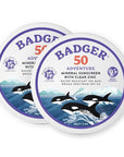 Badger Biodegradable Reef Safe Sunscreen, SPF 50 Mineral Sunscreen, 98% Organic Ingredients, Unscented, Water Resistant Adventure Sport Sun Cream, Travel Size 2.4 oz Tin, 2-Pack