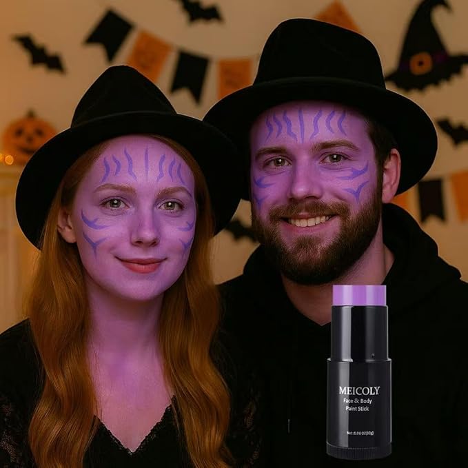MEICOLY Light Purple Face Body Paint Stick(1.06 Oz),Cream Lavender Periwinkle Body Paint ,Sweatproof Waterproof Purple Eye Black for Sports,Violet Lilac Face Paint for Halloween SFX Ursula Cosplay