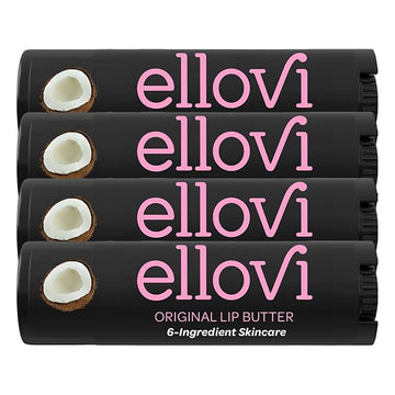 Ellovi Natural Lip Butter Lip Balm - Original - Pure Enough to Eat - Made With Just 6 Vegan Ingredients - 100% Natural & Organic Moisturizing Lip Care for All Day Hydration (4-Pack)
