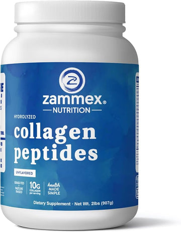 Zammex Collagen Peptides Powder, 90 Servings, Unflavored Instant Powdered, Pure Hydrolyzed Collagen Protein Powder (Type I, III) 100% Grass Fed, Paleo & Keto, Non-GMO, for Skin Hair Nail Joint