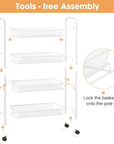 TOOLF 4-Tier Rolling Cart, Metal Utility Cart with 3 Hooks, Easy Assemble Mobile Storage Trolley On Wheels, Metal Shelving Units Kitchen Bathroom Laundry Room