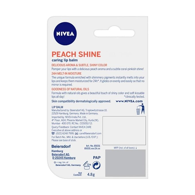 Nivea Lip Balm - Fruity Shine PEACH -Pack of 1
