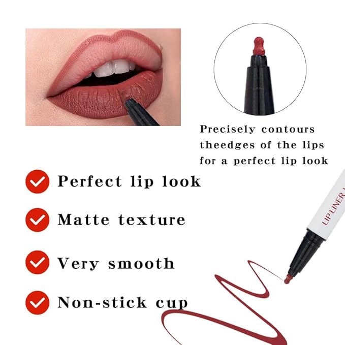 Longwear Liquid Lip Liner, Matte Lip Tint Stain Marker Pen, 2 in1 Liquid Lipstick & Lip Liner Pencil, Long Lasting Waterproof Lip gloss for Women, Fuller Lips Makeup (07(Beige))