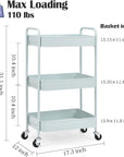 TOOLF 3-Tier Metal Rolling Cart with Wheels, Storage Utility Organizer Cart for Kitchen, Bathroom, Office, Baby Essentials & Makeup - Lockable Casters, Easy Assembly, Large Capacity, Green