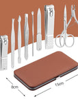 Manicure Set, FAMILIFE Professional Manicure Kit Nail Kit Mens Grooming Tools Pedicure Tool 9PCS Gifts for Men Boyfriend Stainless Steel Nail Clipper Set Leather Case Brown