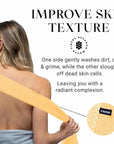 Exfoliating Washcloth Face & Body Scrub Towel - Japanese Exfoliating Towel with Hexagon Fibers, Body Scrubber with 2 Sides for Scrubbing & Washing, Extra Long Body Towel (Yellow)