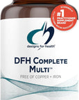 Designs for Health DFH Complete Multi - Comprehensive Multi Vitamin + Mineral Supplement with Folate, 1000 IU Vitamin D, Immune Support Vitamins - Multivitamin with No Copper, No Iron (120 Capsules)