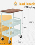 Rolling Cart with Wooden Tabletop, 3 Tier Metal Utility Cart, Rolling Storage Organizer Cart with Lockable Wheels for Kitchen, Office, Bedroom (Green)