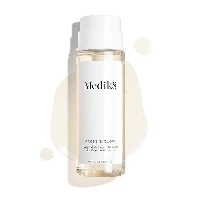 Medik8 Press & Glow Daily Exfoliating PHA Tonic with Enzyme Activator - Polyhydroxy Acid Toner - Gentle, Cleansing Face Exfoliator - 6.7 oz