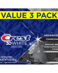 Crest 3D White Advanced Charcoal Teeth Whitening Toothpaste with Fluoride, 3.3 oz, Pack of 3