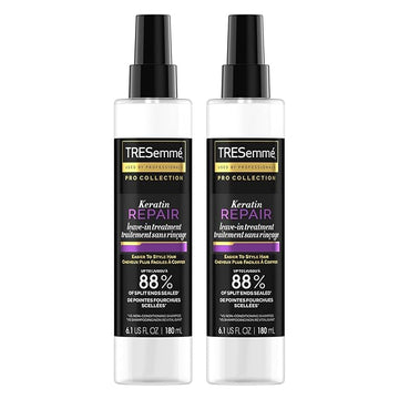 TRESemmé Hair Care Pro Collection Keratin Repair Leave in Conditioner Treatment, Visibly Seals Split Ends, Tames Flyaways for Healthy Looking Hair, 2 Pack - 6.1 Fl Oz Ea