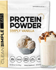 Clean Simple Eats Whey Protein Powder, Simply Vanilla Flavor Naturally Sweetened, 100% Grass Fed Protein Powder with Digestive Enzymes & No Artificial Ingredients, Gluten Free, 30 Servings