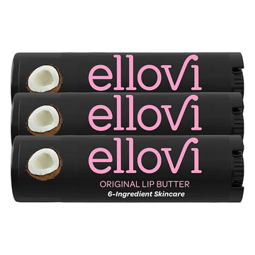 Ellovi Natural Lip Butter Lip Balm - Original - Pure Enough to Eat - Made With Just 6 Vegan Ingredients - 100% Natural & Organic Moisturizing Lip Care for All Day Hydration (3-Pack)