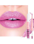 evpct Light Rose Pink Metallic Glitter Lip Liner and Lipstick Combo Lip Gloss Stain Set Makeup for Women Long Lasting Waterproof 24, Pink Metallic Shimmer Frosted Iridescent Shiny Liquid Lipstick 10