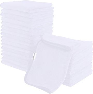 Cosy Family 24 Pack Soft Washcloths Set - 12 x 12 inches, Quick Drying - Highly Absorbent Coral Velvet Fingertip Towel Bathroom Wash Clothes for Bath, Spa, Facial, Kitchen - White
