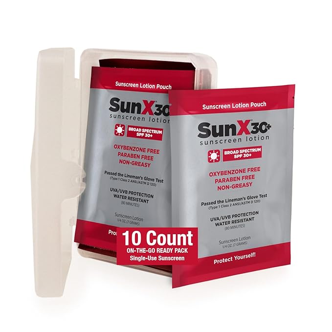 CoreTex Sun X 30+ SPF Broad Spectrum Sunscreen Packets w/Carrying Case - Pack of 10 Paraben, Oxybenzone, Octinoxate, & Oil Free Sunscreen - No White Cast and Water Resistant up to 80 Minutes