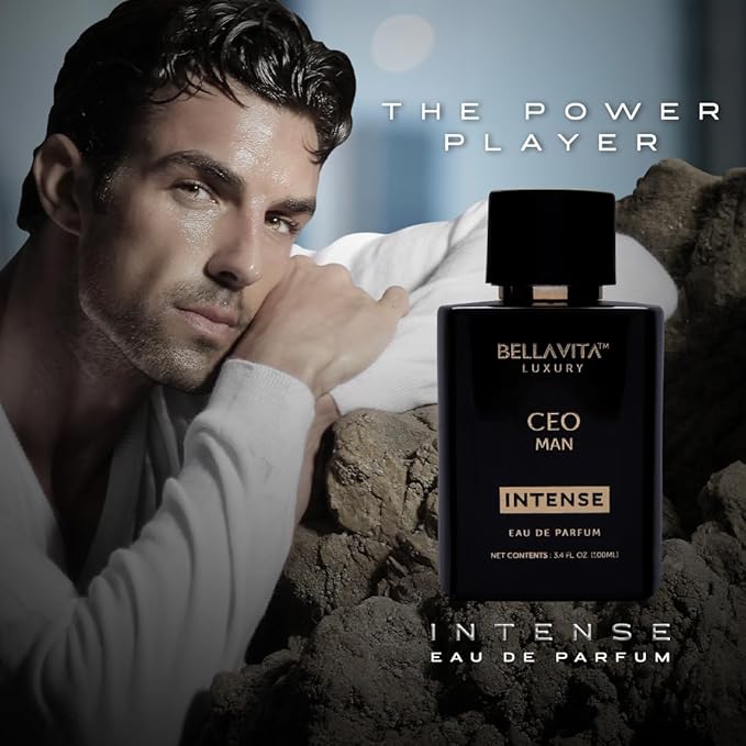 BellaVita Luxury CEO Man INTENSE Eau De Perfume for Men (3.4 fl.oz) | Long-Lasting Mens Cologne with Bergamot, Lavender, Orchid & Musk | Bold & Woody Gift Perfume Cologne for Men | Vegan CEO Fragrance