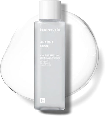 Face Republic AHA/BHA Toner 160ml 5.41 fl oz | Clarifying, Refining, Hydrating | Pore Care, Gentle Exfoliation | AHA BHA PHA LHA | for Oily, Sensitive Skin | Alcohol-Free | Vegan Korean Skincare