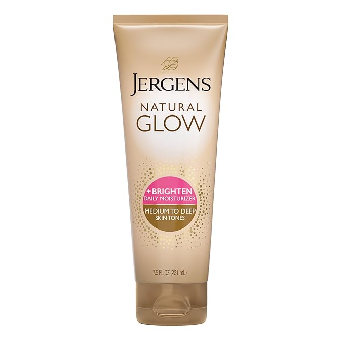 Jergens Natural Glow Self Tanner Body Lotion, Sunless Tanning, Medium to Deep Skin Tone, Daily Moisturizer with Coconut Oil, Vitamin E and Antioxidants, 7.5 Oz