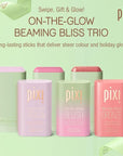 Pixi Beauty Beaming Bliss On-the-Glow Trio | Hydrating Tinted Moisture Stick Blush, Bronzer, and Highlighter Set | Travel Size, Vegan, and Paraben-Free
