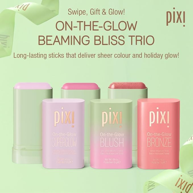 Pixi Beauty Beaming Bliss On-the-Glow Trio | Hydrating Tinted Moisture Stick Blush, Bronzer, and Highlighter Set | Travel Size, Vegan, and Paraben-Free