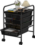 4 Tier Utility Rolling Cart with 4 Drawers Multipurpose Rolling Storage Cart with Wheels and Handles for Office Classroom Kitchen Bathroom Bedroom Organization Black