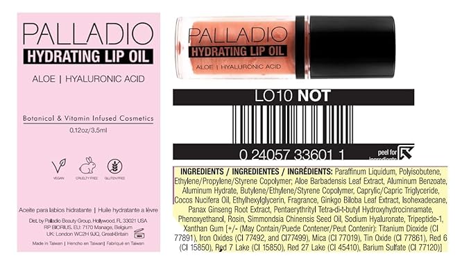 Palladio Hydrating Lip Oil Infused with Hyaluronic Acid, Non-Sticky Formula, Subtle shine with tinted sheer color, liquid lipstick, prevents chapped lips, Vegan & Cruelty-Free | 0.13 Oz. (NOT!)